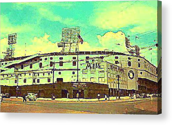  Detroit Mi Acrylic Print featuring the painting The Detroit Tigers Briggs Stadium In The 1950s by Dwight Goss