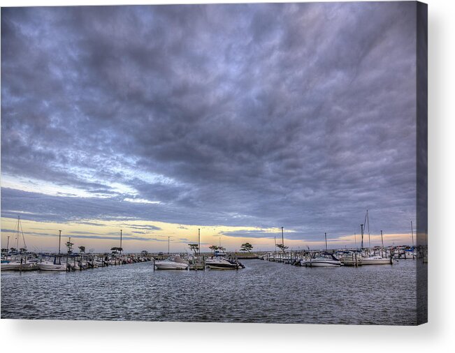 Boats Acrylic Print featuring the photograph The Docks at Bay Shore by Steve Gravano