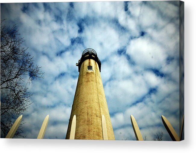 Lighthouse Acrylic Print featuring the photograph The Fenwick Light and a Mackerel Sky by Bill Swartwout