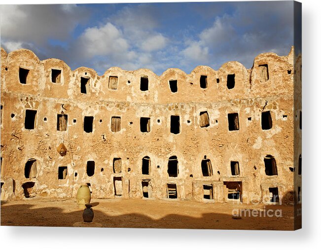 Libya Acrylic Print featuring the photograph The fortified grain store Qasr Al Haj in Libya by Robert Preston