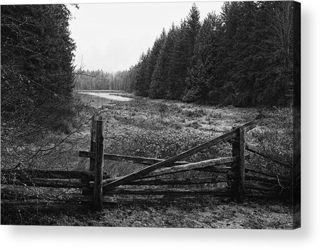 Split Rail Acrylic Print featuring the photograph The Gate in black and white by Lawrence Christopher