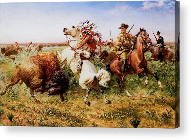 Louis Maurer Acrylic Print featuring the painting The Great Royal Buffalo Hunt by Louis Maurer