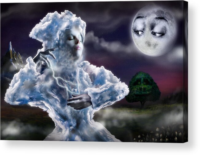 Night Acrylic Print featuring the digital art The Little Cloud by Alessandro Della Pietra