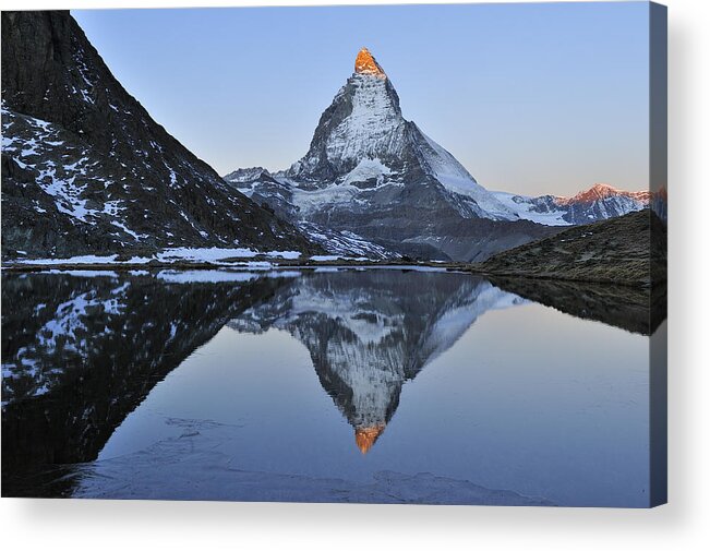 Feb0514 Acrylic Print featuring the photograph The Matterhorn And Riffelsee Lake by Thomas Marent