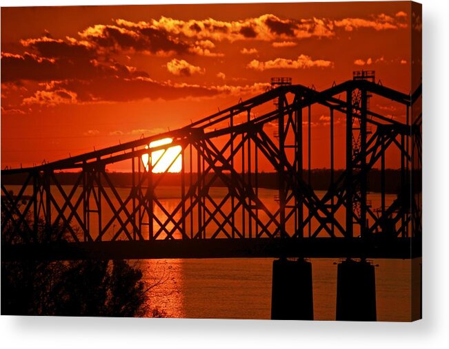 Mississippi River Acrylic Print featuring the photograph The Mississippi River Bridge at Natchez at sunset. by Jim Albritton