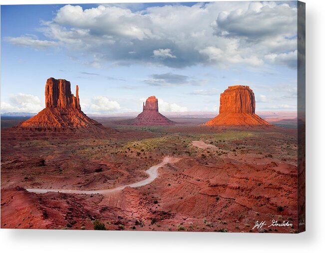 Arizona Acrylic Print featuring the photograph The Mittens and Merrick Butte at Sunset by Jeff Goulden