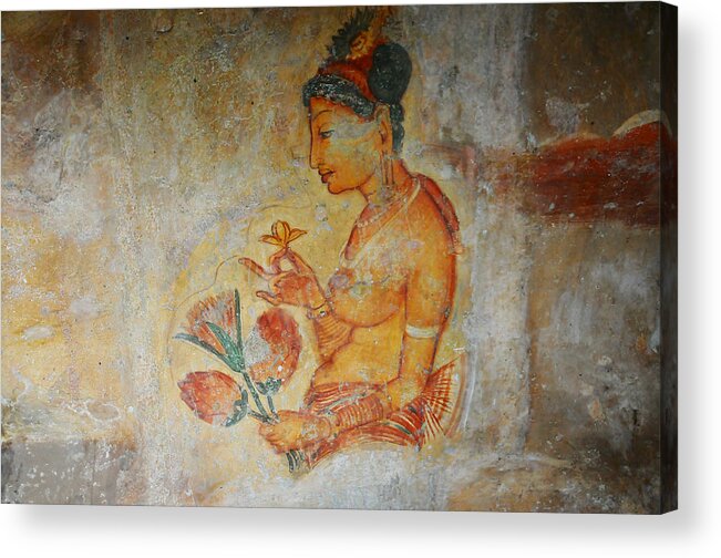 Sri Lanka Acrylic Print featuring the photograph The Ode for the Women Beauty I. Sigiriyan Lady with Flowers. Sigiriya. Sri Lanka by Jenny Rainbow