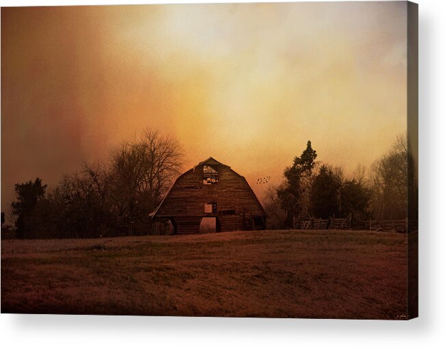 Autumn Acrylic Print featuring the photograph The Old Barn On A Fall Evening by Jai Johnson
