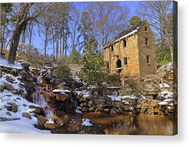 The Old Mill Acrylic Print featuring the photograph The Old Mill in Winter - Arkansas - North Little Rock by Jason Politte