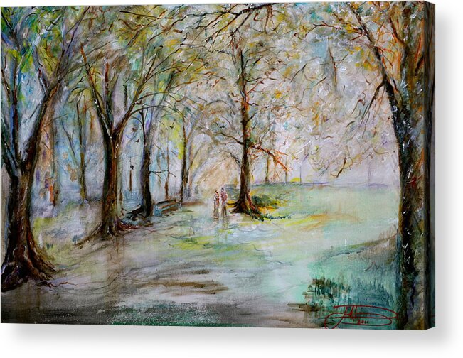 Prints Acrylic Print featuring the painting The Park Bench by Jack Diamond