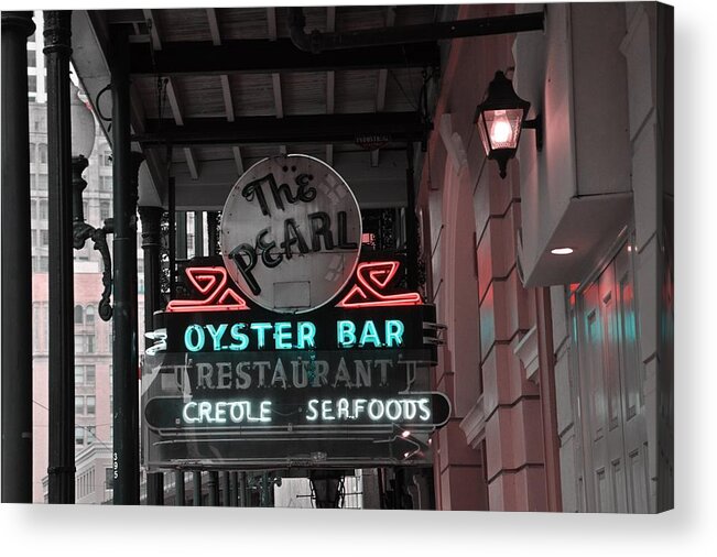 Neon Sign Acrylic Print featuring the photograph The Pearl Oyster Bar by Jeanne May