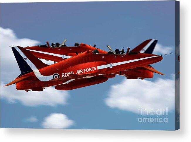 The Red Arrows Raf Acrylic Print featuring the digital art The Red Arrows Synchro Pair by Airpower Art