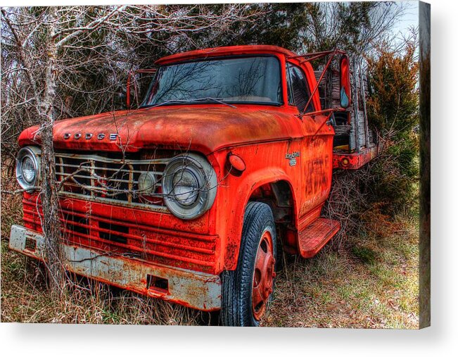 Red Truck Acrylic Print featuring the photograph The Red Farm Truck by Karen McKenzie McAdoo