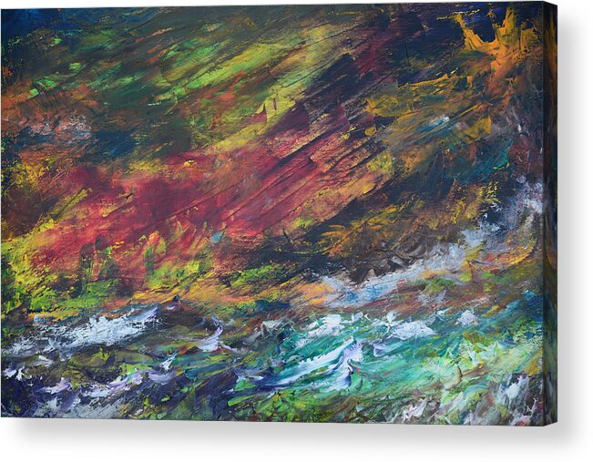 Abstract River Palette Knife Acrylic Print featuring the painting The river by Paul Rowe