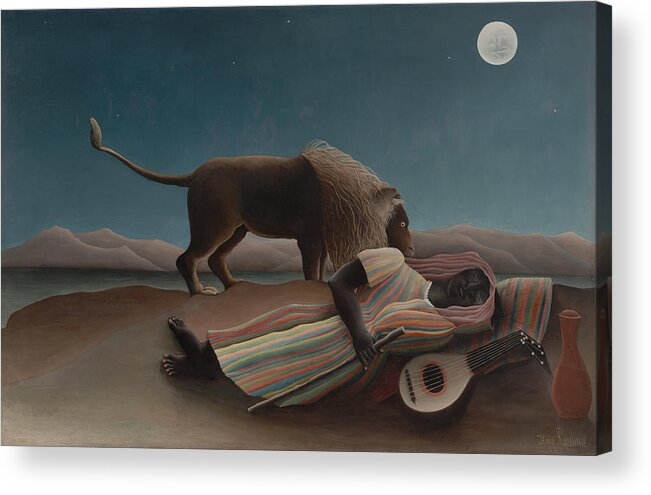 Henri Rousseau Acrylic Print featuring the painting The Sleeping Gypsy by Henri Rousseau