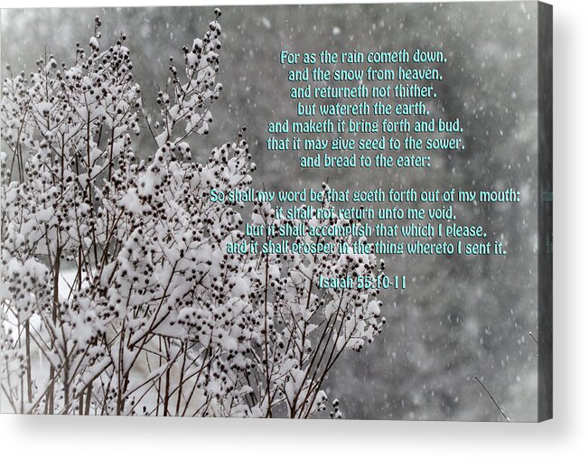 Snow Acrylic Print featuring the photograph The Snow From Heaven - Isaiah 55 by Kathy Clark