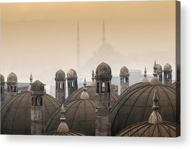 The Suleymaniye Mosque Acrylic Print featuring the photograph The Suleymaniye Mosque and New Mosque in the backround by Ayhan Altun