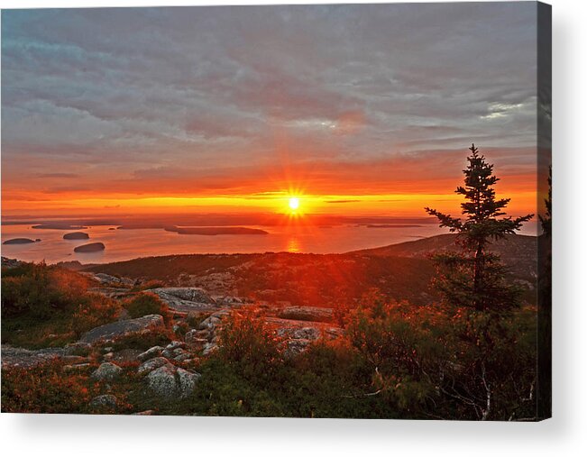 Mount Desert Island Acrylic Print featuring the photograph The sunrise from Cadillac Mountain in Acadia National Park by Toby McGuire