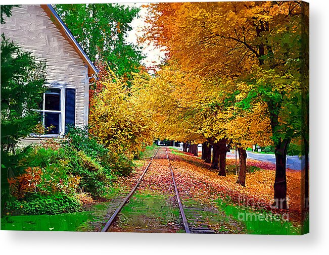 Autumn-foliage Acrylic Print featuring the painting Tracks By The House by Kirt Tisdale