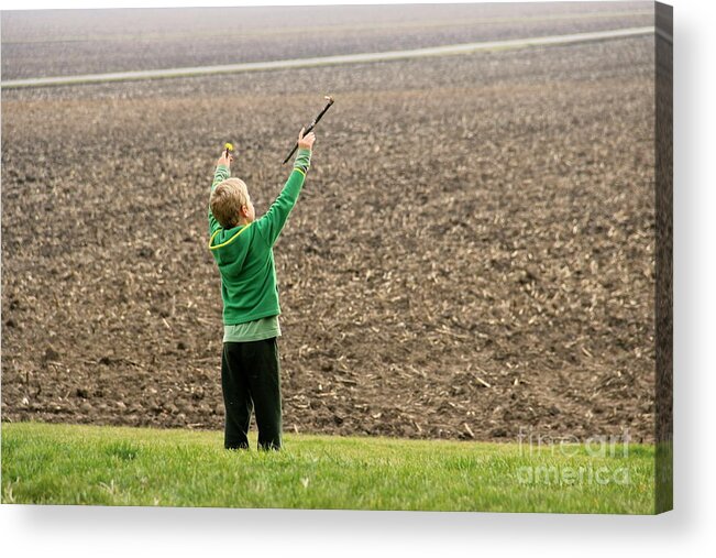 A Child Visits A Farm In Rural Indiana Acrylic Print featuring the photograph The World is an Orchestra by Suzanne Oesterling