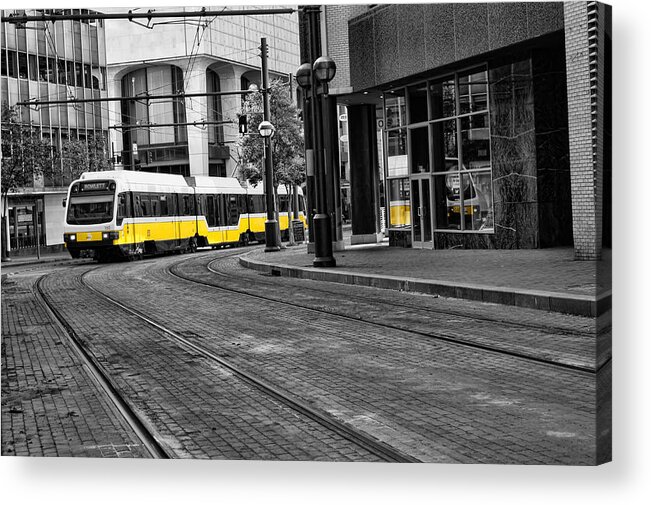 Train Acrylic Print featuring the photograph The Yellow Train of Dallas by Kathy Churchman