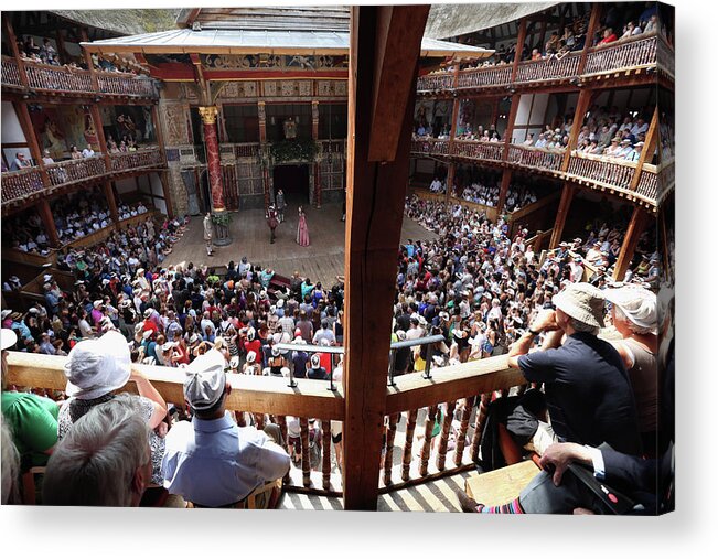 Globe Theatre Acrylic Print featuring the photograph Theatregoers Enjoy The Sunshine During by Oli Scarff