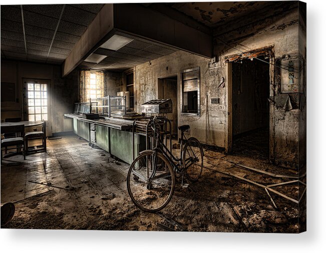 Cafeteria Acrylic Print featuring the photograph This would be the end - Cafeteria - Abandoned Asylum by Gary Heller