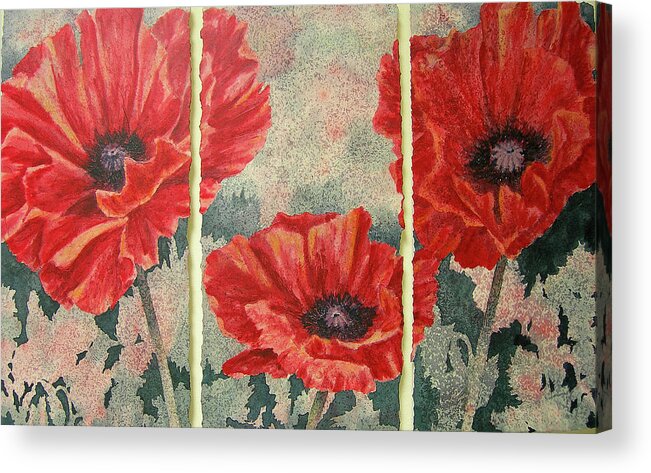 Poppies Acrylic Print featuring the painting Three Of A Kind by Carolyn Rosenberger