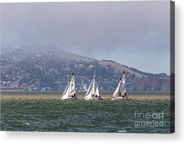 Boats Acrylic Print featuring the photograph Three Sailboats by Kate Brown