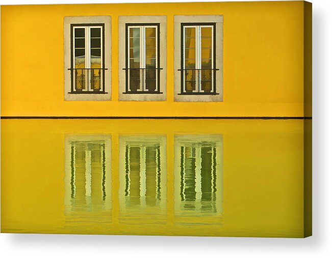 Balcony Acrylic Print featuring the photograph Three Windows Reflecting in the Water by David Letts