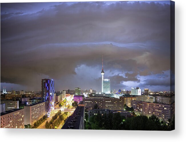 Berlin Acrylic Print featuring the photograph Thunderstorm With Berlin Skyline by Spreephoto.de