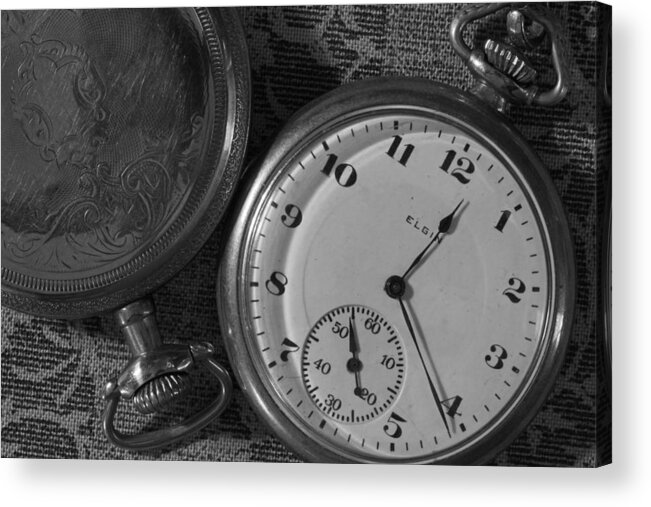 Watch Acrylic Print featuring the photograph Time Squared 6 black and white by Mary Bedy