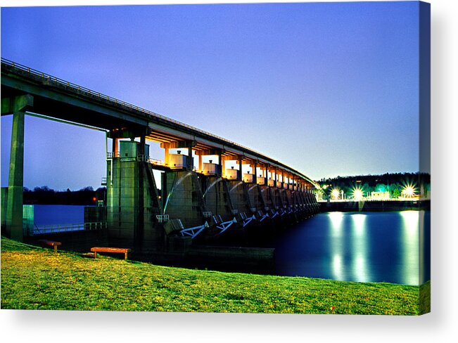 Toad Suck Acrylic Print featuring the photograph Toad Suck Dam at Night by Jason Politte