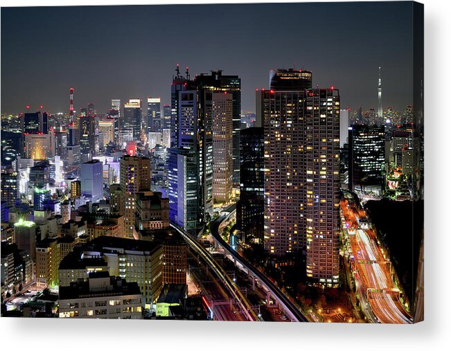Downtown District Acrylic Print featuring the photograph Tokyo Downtown At Night by Vladimir Zakharov