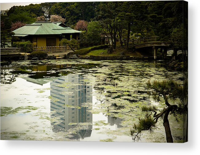 Green Acrylic Print featuring the photograph Tokyo Reflection by Sebastian Musial