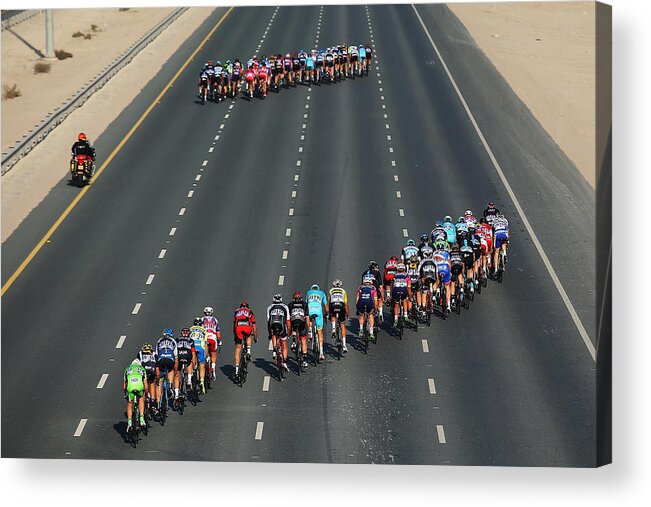 Peloton Acrylic Print featuring the photograph Tour of Qatar - Stage One by Bryn Lennon
