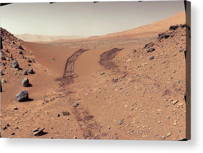 Dingo Gap Acrylic Print featuring the photograph Tracks Of The Curiosity Rover On Mars by Nasa/jpl-caltech/msss