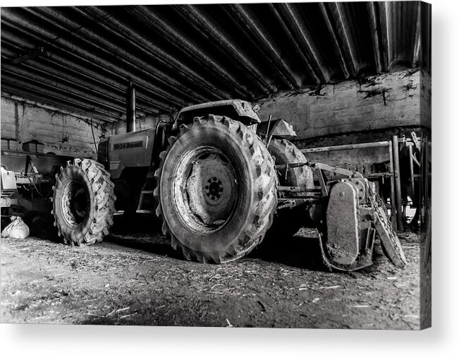 Fine Art Acrylic Print featuring the photograph Tractor in the Barn by Joseph Amaral