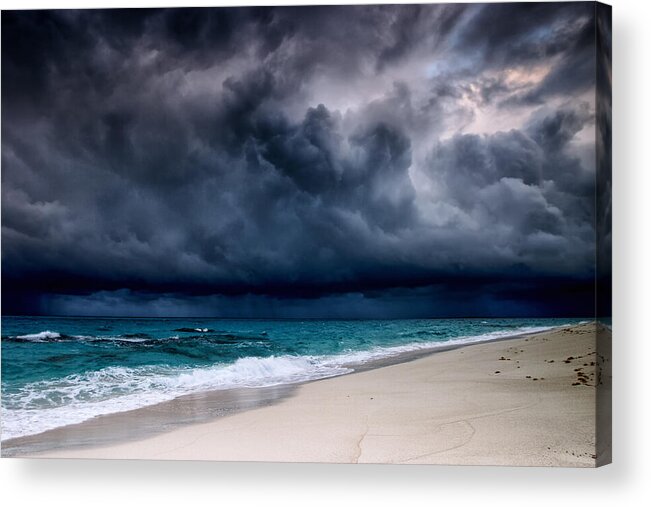 Water's Edge Acrylic Print featuring the photograph Tropical Storm Over The Caribbean Sea by Stevegeer