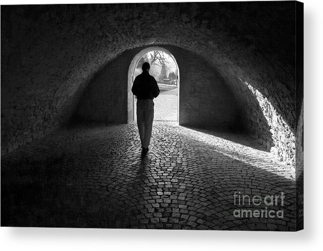 Tunnel Acrylic Print featuring the photograph Tunnel Silhouette BW by Morgan Wright