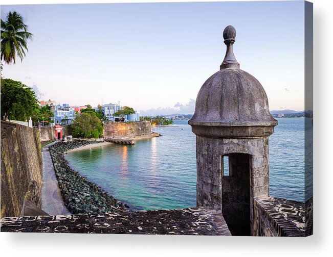 Old San Juan Wall Acrylic Print featuring the photograph Turret along Old San Juan Wall in Puerto Rico by Gregobagel