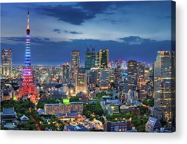 Tokyo Tower Acrylic Print featuring the photograph Twilight Tokyo Skyline by Image Provided By Duane Walker
