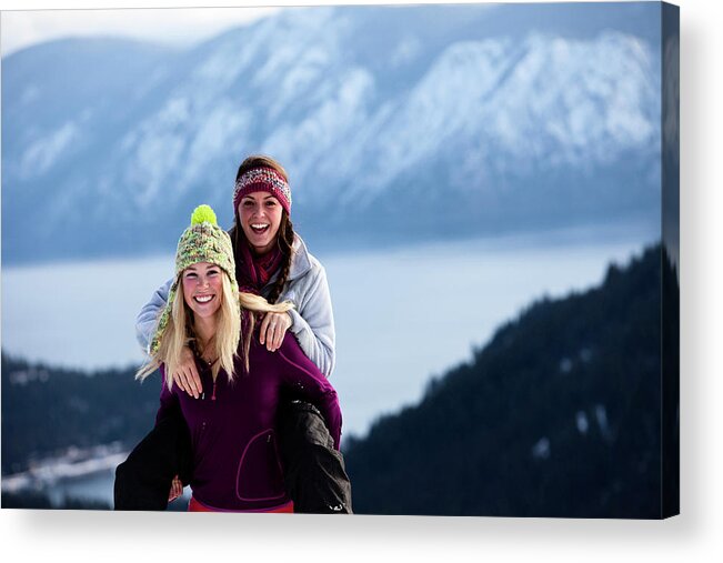 20-24 Years Acrylic Print featuring the photograph Two Athletic Young Women Laugh by Patrick Orton