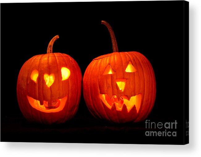 Halloween Acrylic Print featuring the photograph Two Carved Jack O Lantern Pumpkins by James BO Insogna