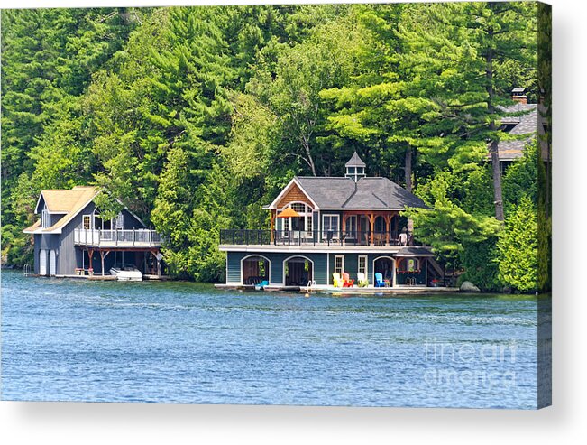 Two Acrylic Print featuring the photograph Two luxury boathouses by Les Palenik