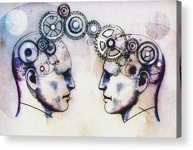 Adult Acrylic Print featuring the photograph Two Mens Heads Face To Face Connected by Ikon Ikon Images