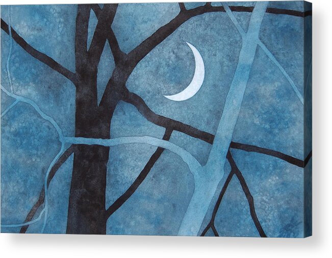 Tree Acrylic Print featuring the painting Two Trees with Waxing Crescent by Robin Street-Morris