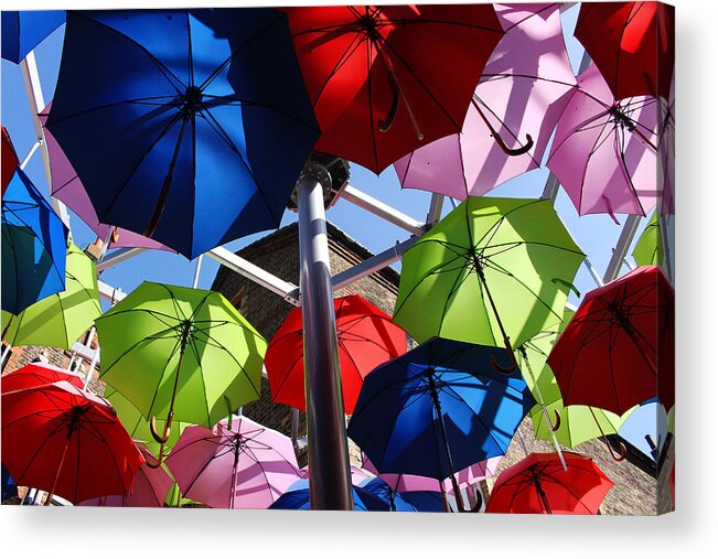 Umbrella Acrylic Print featuring the photograph Umbrellas in the sky by Nicky Jameson