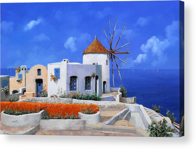 Greece Acrylic Print featuring the painting un mulino in Grecia by Guido Borelli