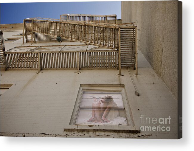 Fire Escape Acrylic Print featuring the photograph Under the Fire Escape by Sherry Davis